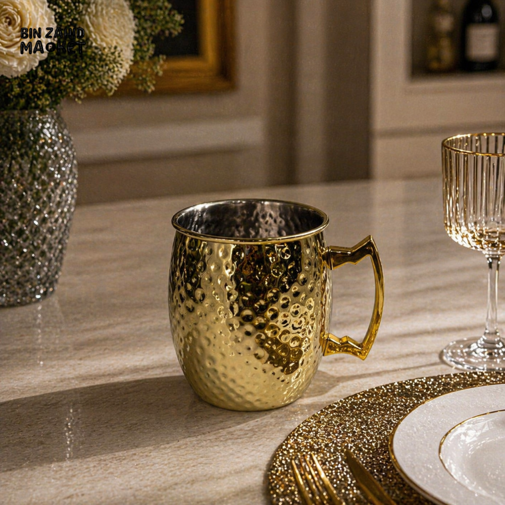 GOLDLUXA STAINLESS STEEL HAMMERED MUG 550ML