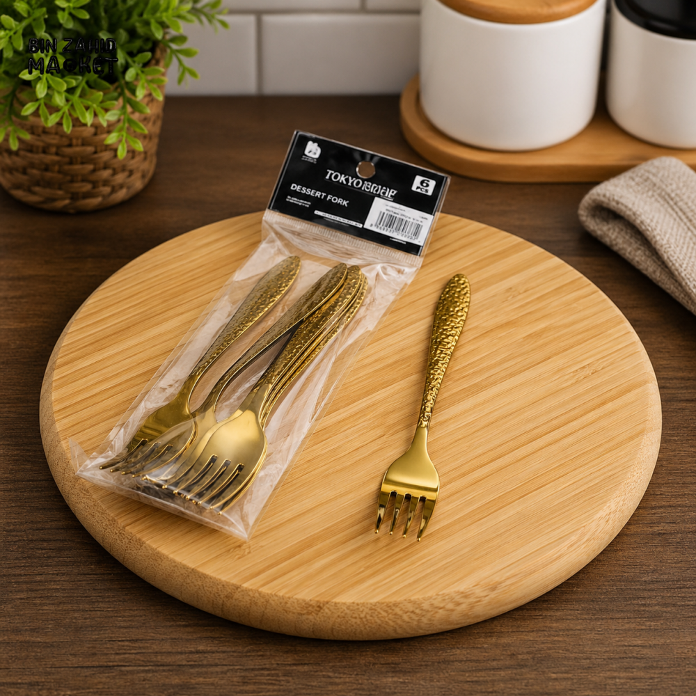 GOLDLUXA WINSOR DINNER FORK GOLDEN 6 PCS STAINLESS STEEL PREMIUM CUTLERY SET GH001-F – 7 INCH