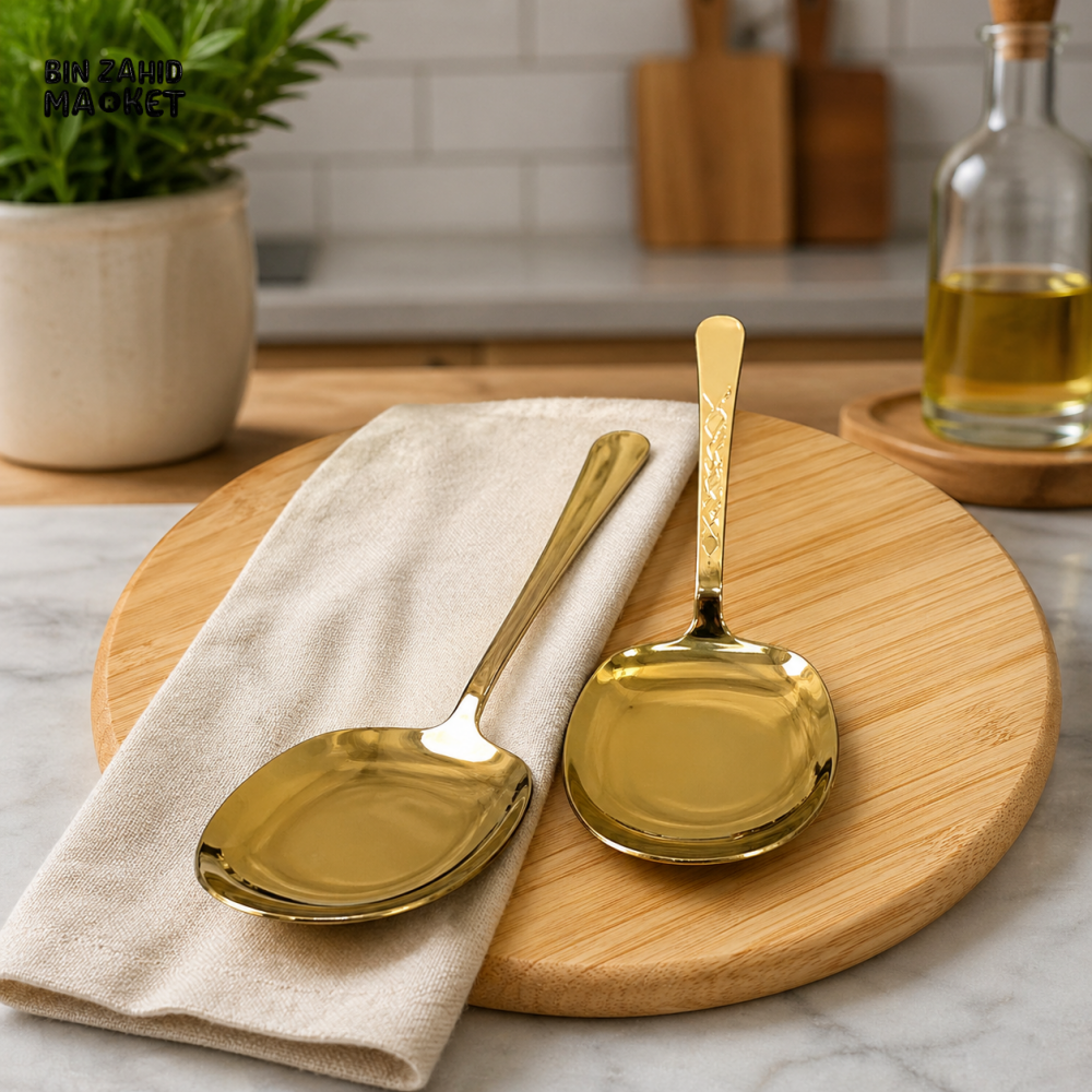 GOLDLUXA WINSOR RICE SERVING GOLDEN 2 PCS STAINLESS STEEL PREMIUM BUFFET SPOON SET – ELEGANT KITCHEN & DINING SERVING