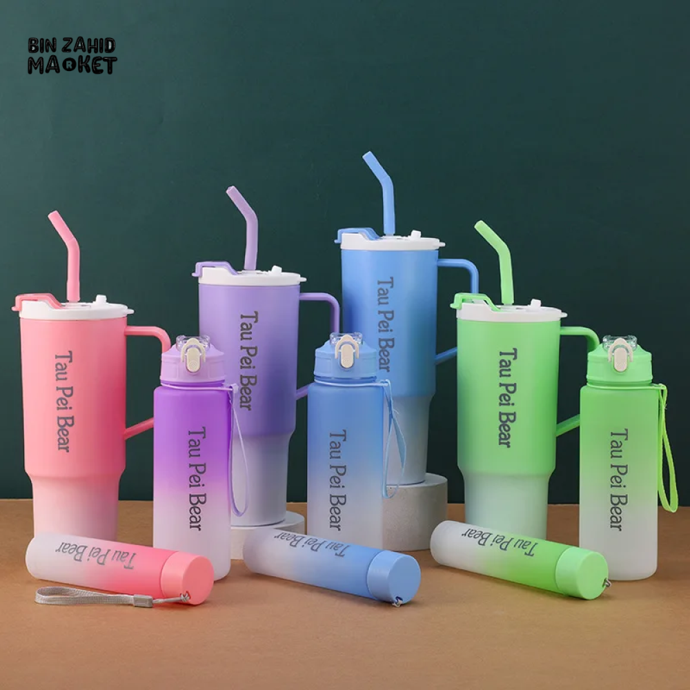 GRADIENT ICE BULLY CUP SET SOLID COLOR CAR CUP - 3-PIECE STRAW & LETTERED PLASTIC TUMBLER SET