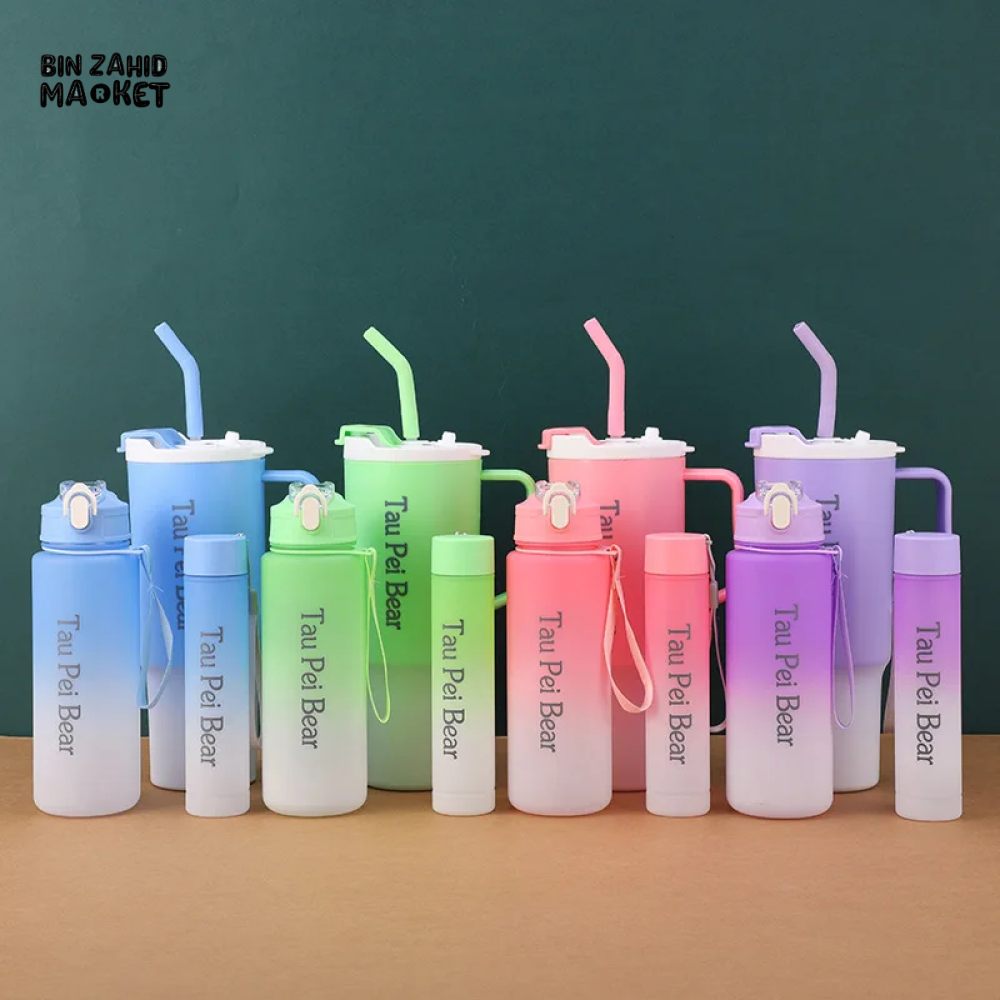 GRADIENT ICE BULLY CUP SET SOLID COLOR CAR CUP - 3-PIECE STRAW & LETTERED PLASTIC TUMBLER SET