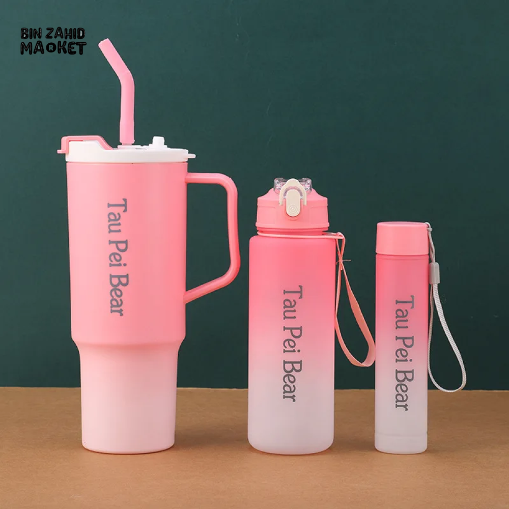 GRADIENT ICE BULLY CUP SET SOLID COLOR CAR CUP - 3-PIECE STRAW & LETTERED PLASTIC TUMBLER SET