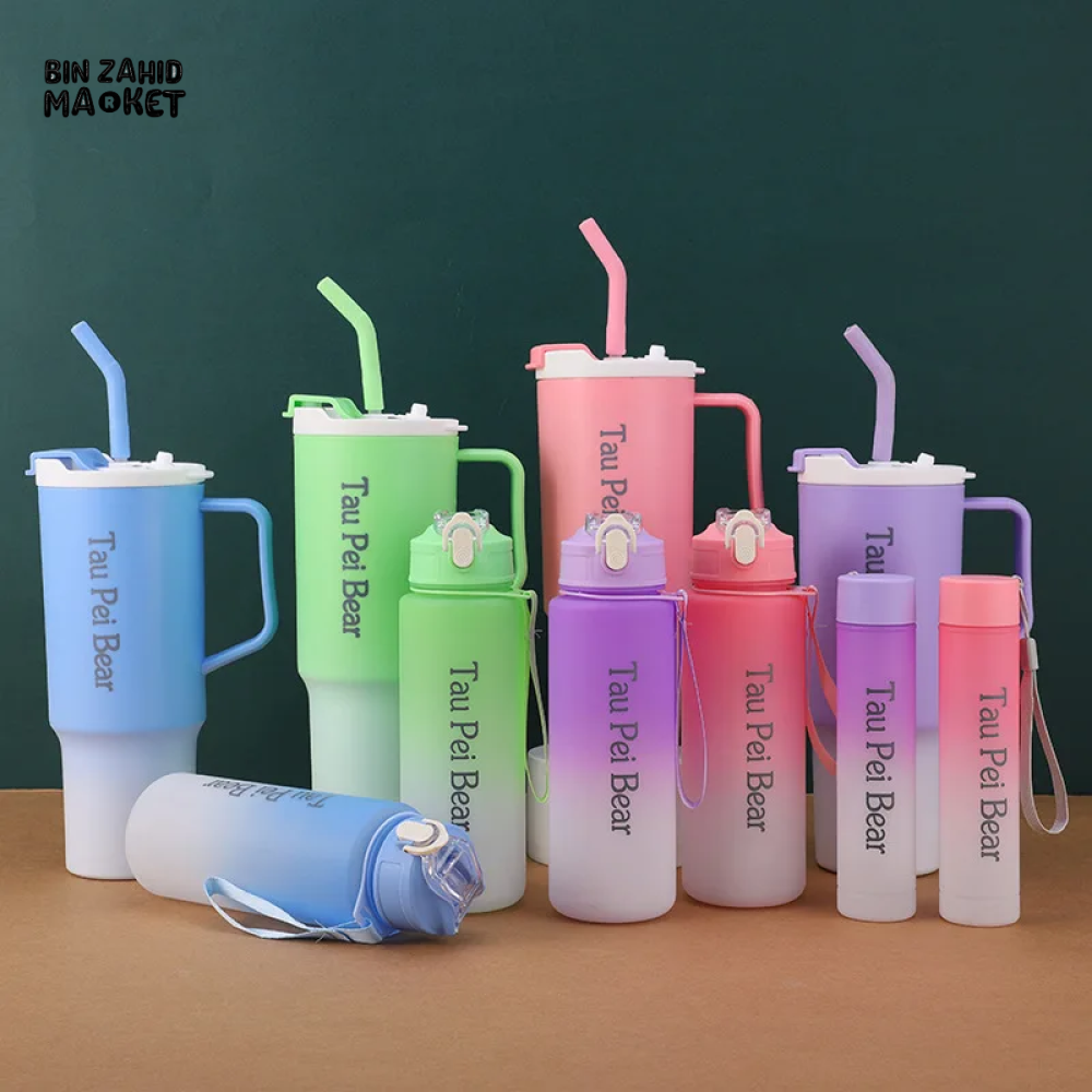 GRADIENT ICE BULLY CUP SET SOLID COLOR CAR CUP - 3-PIECE STRAW & LETTERED PLASTIC TUMBLER SET