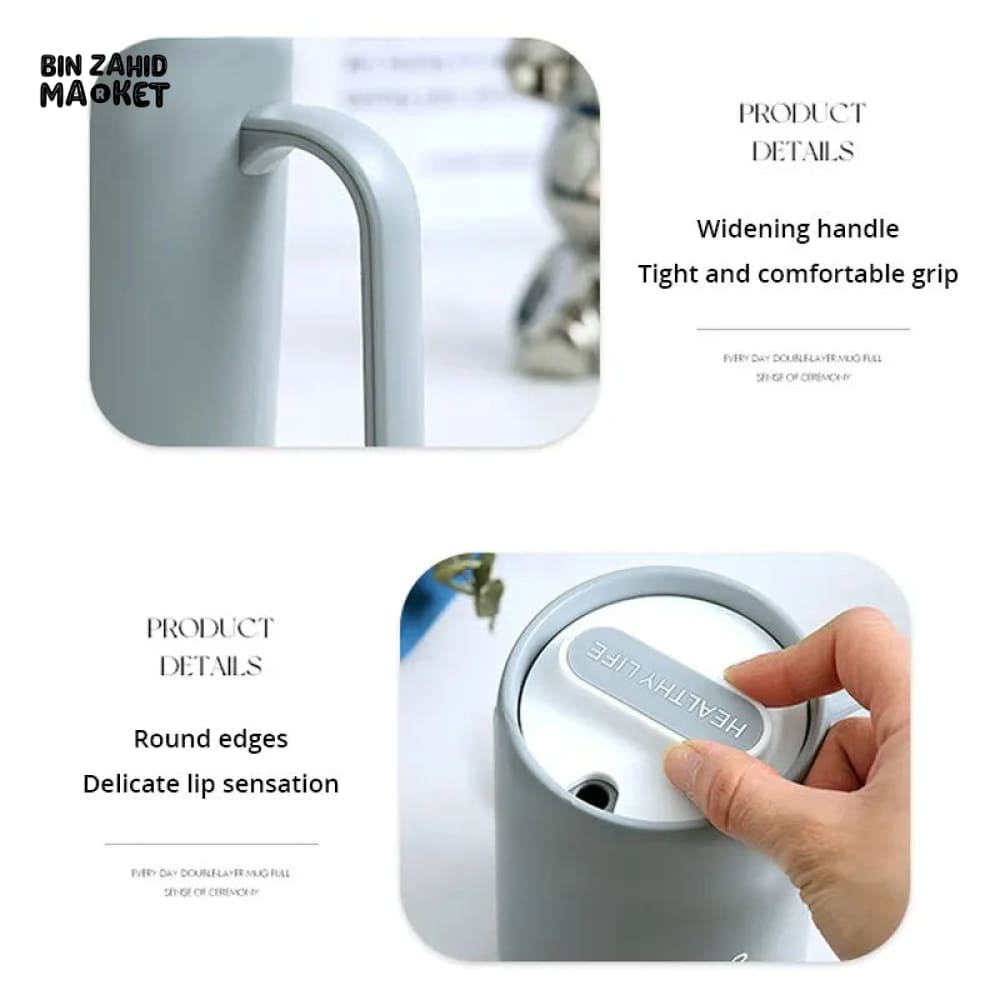 GRAY CREATIVE PORTABLE DRINKING CUP – LARGE CAPACITY COVERED COFFEE & MILK CUP FOR OFFICE KITCHEN & TRAVEL