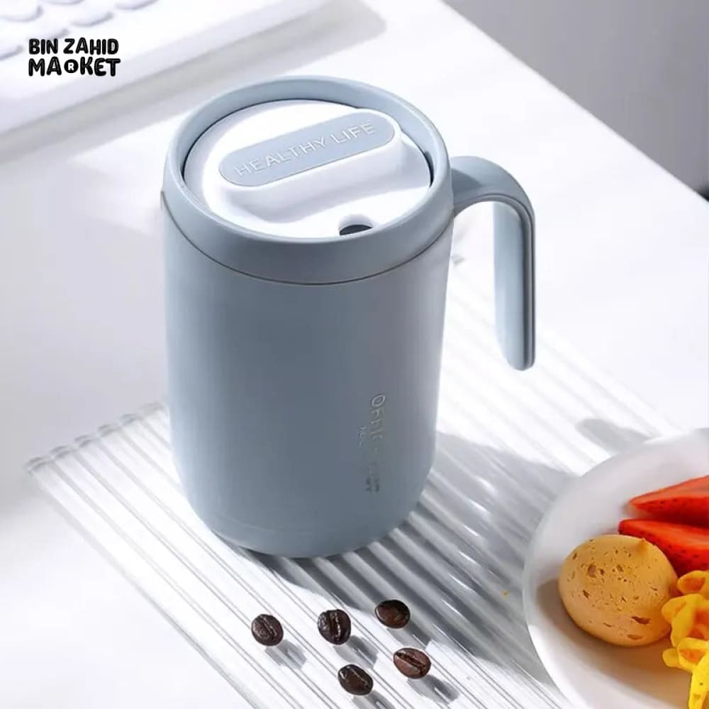 GRAY CREATIVE PORTABLE DRINKING CUP – LARGE CAPACITY COVERED COFFEE & MILK CUP FOR OFFICE KITCHEN & TRAVEL