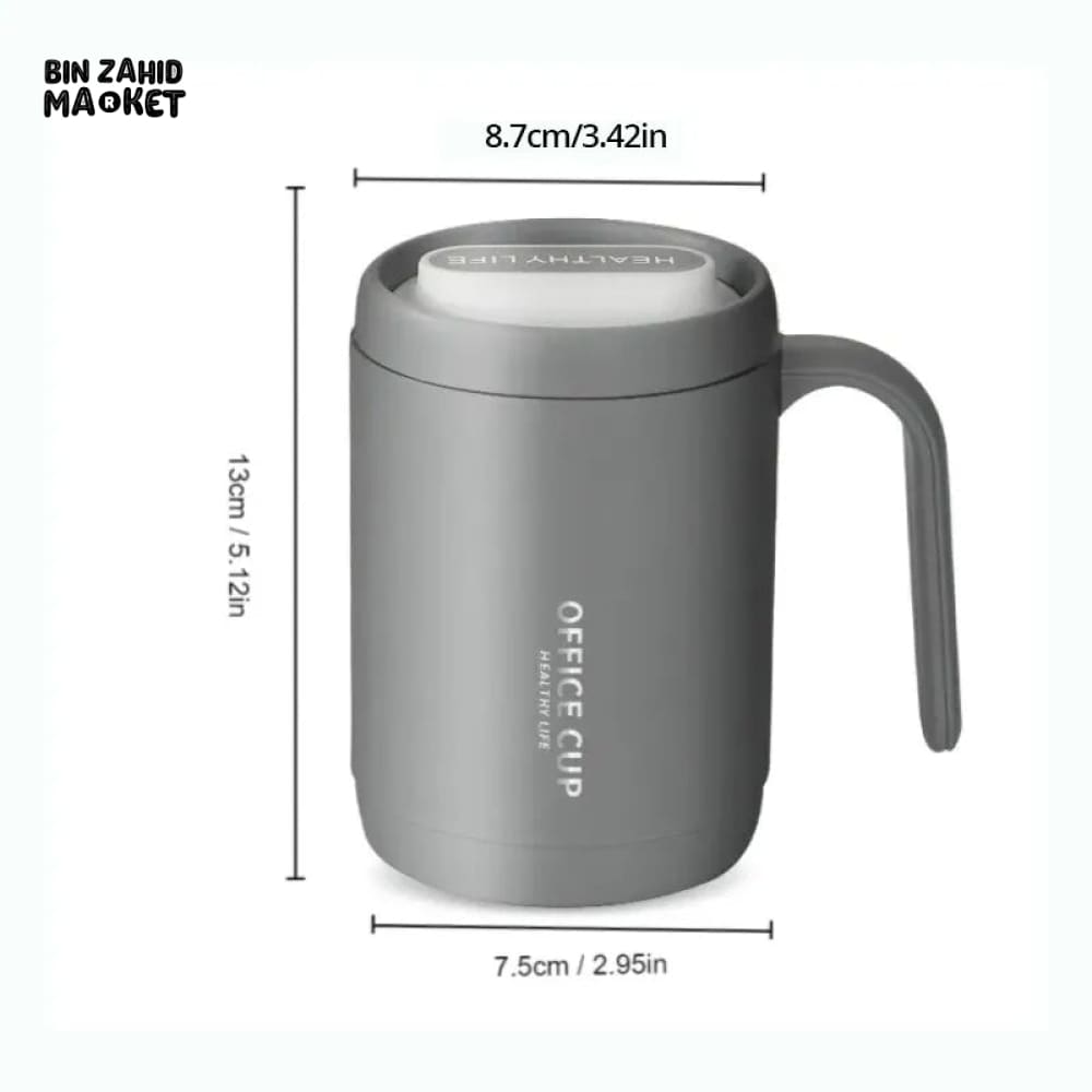 GRAY CREATIVE PORTABLE DRINKING CUP – LARGE CAPACITY COVERED COFFEE & MILK CUP FOR OFFICE KITCHEN & TRAVEL