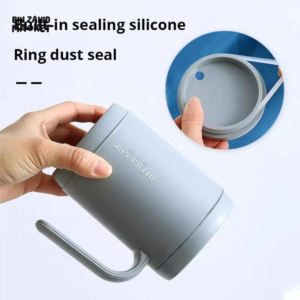 GRAY CREATIVE PORTABLE DRINKING CUP – LARGE CAPACITY COVERED COFFEE & MILK CUP FOR OFFICE KITCHEN & TRAVEL