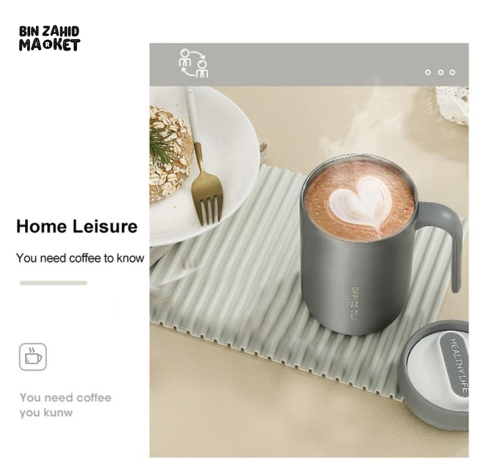GRAY CREATIVE PORTABLE DRINKING CUP – LARGE CAPACITY COVERED COFFEE & MILK CUP FOR OFFICE KITCHEN & TRAVEL