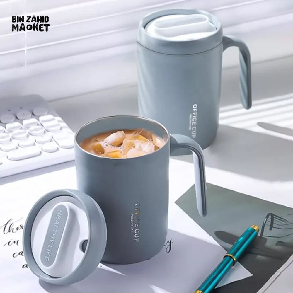 GRAY CREATIVE PORTABLE DRINKING CUP – LARGE CAPACITY COVERED COFFEE & MILK CUP FOR OFFICE KITCHEN & TRAVEL