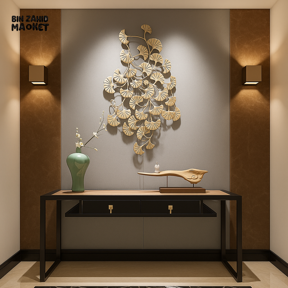 GRAY WHITE LEAF MOTIF WALL ART – 3.75 FEET MODERN SCULPTURE DECOR