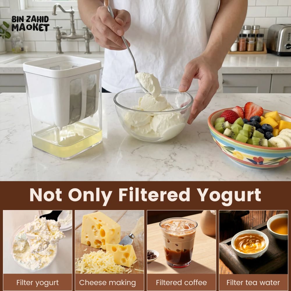 GREEK YOGURT MAKER & FILTER SIEVE – WHEY SEPARATOR & CHEESE MOISTURE STRAINER KITCHEN TOOL 1500ML - ROUNDED SQUARE