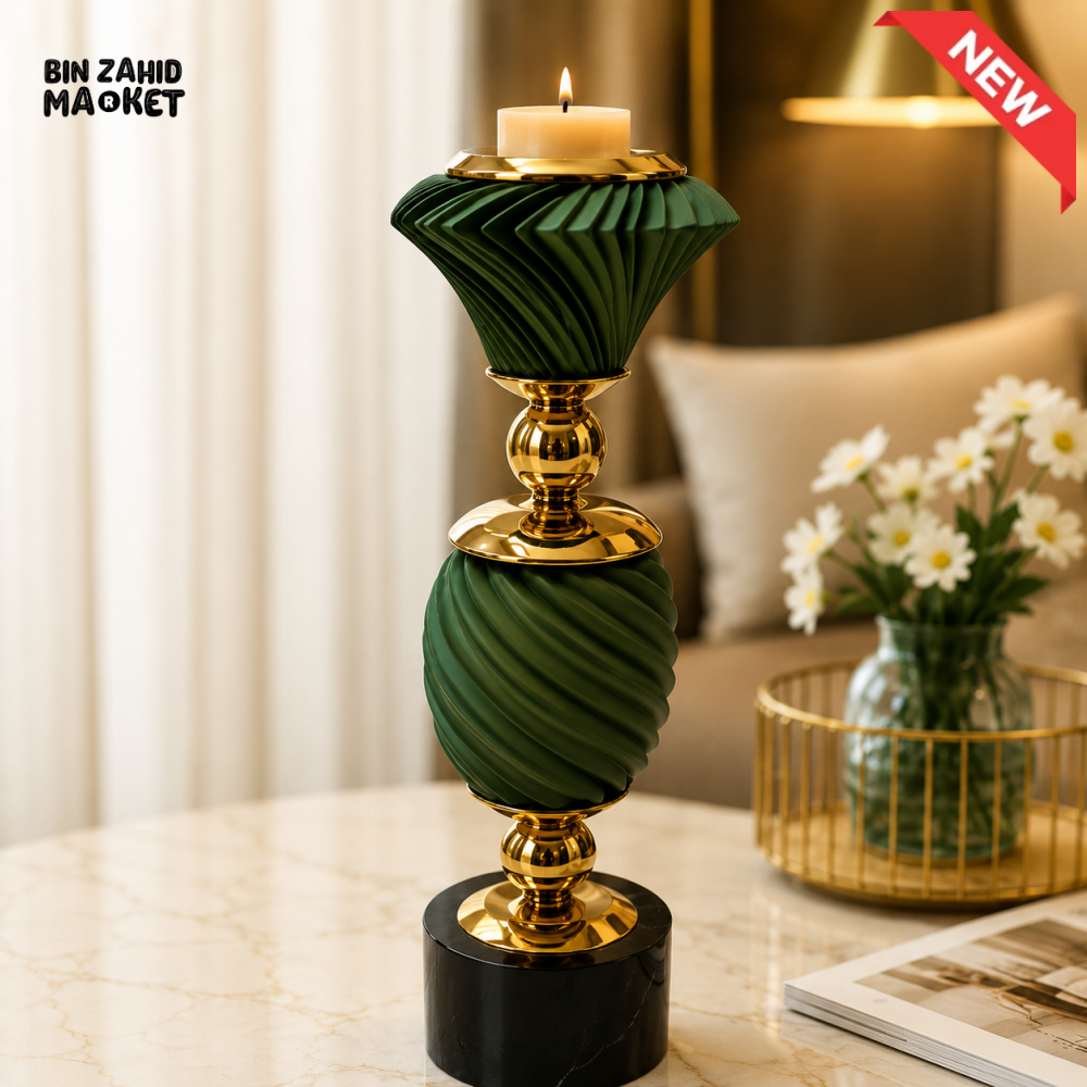 GREEN AND GOLD LUXURY DECORATIVE CANDLE HOLDER
