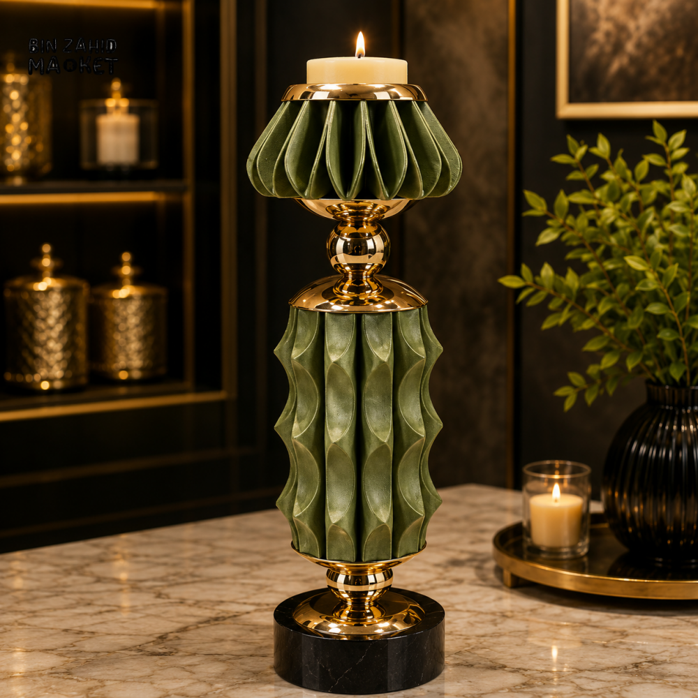 GREEN AND GOLD LUXURY DECORATIVE CANDLE HOLDER
