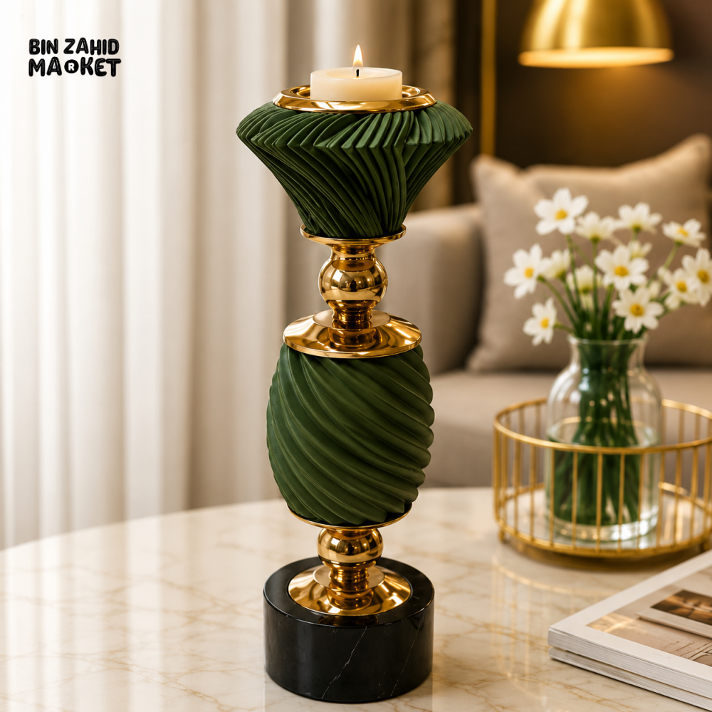 GREEN AND GOLD LUXURY DECORATIVE CANDLE HOLDER