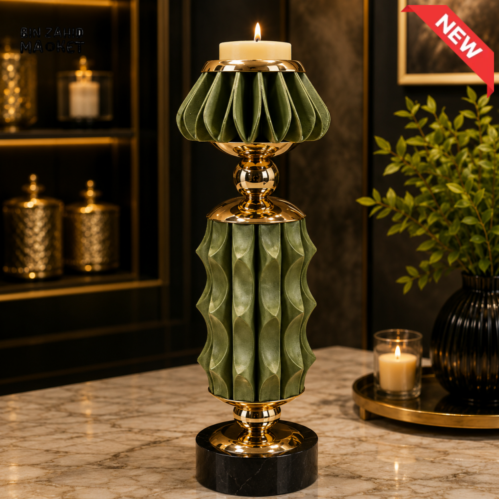 GREEN AND GOLD LUXURY DECORATIVE CANDLE HOLDER