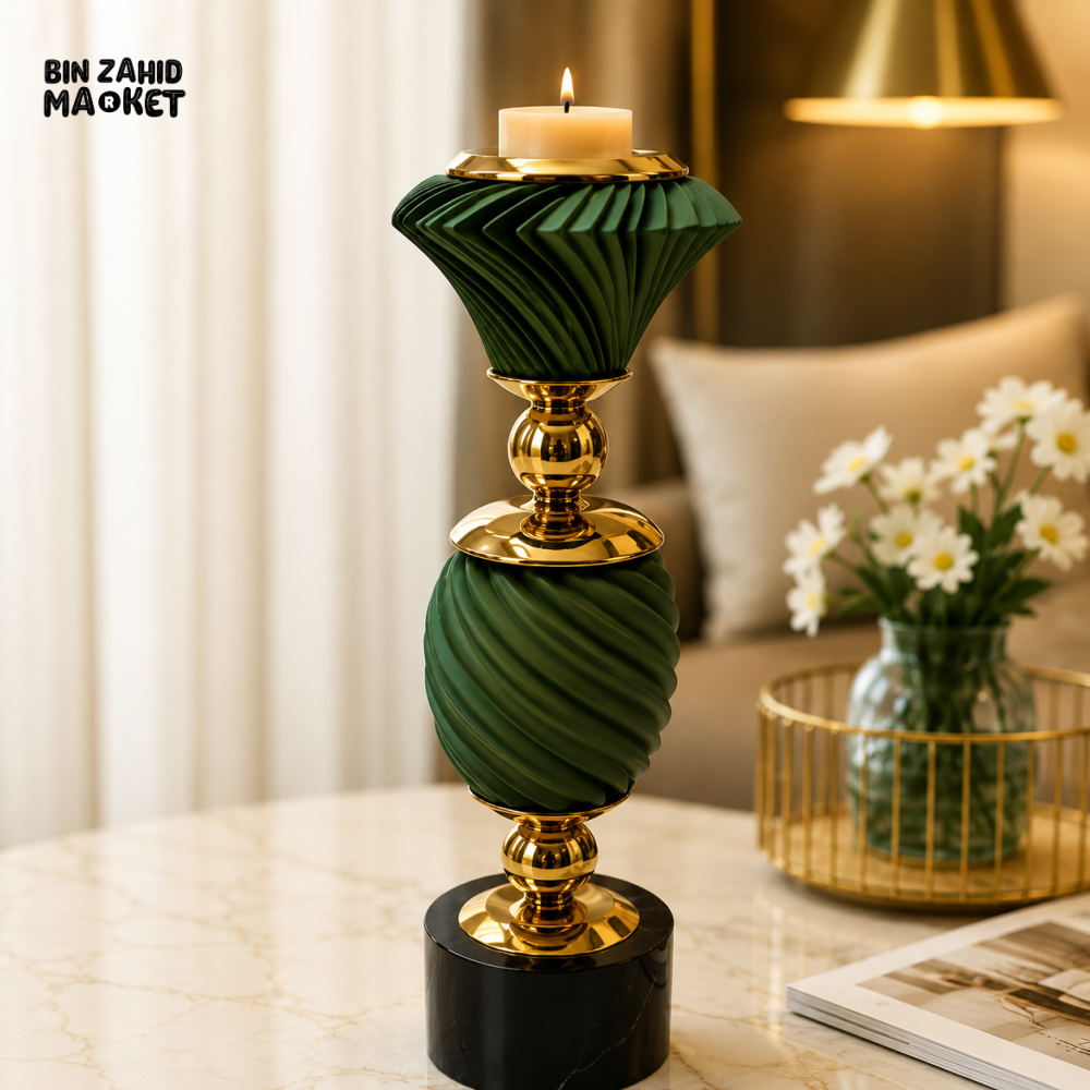 GREEN AND GOLD LUXURY DECORATIVE CANDLE HOLDER