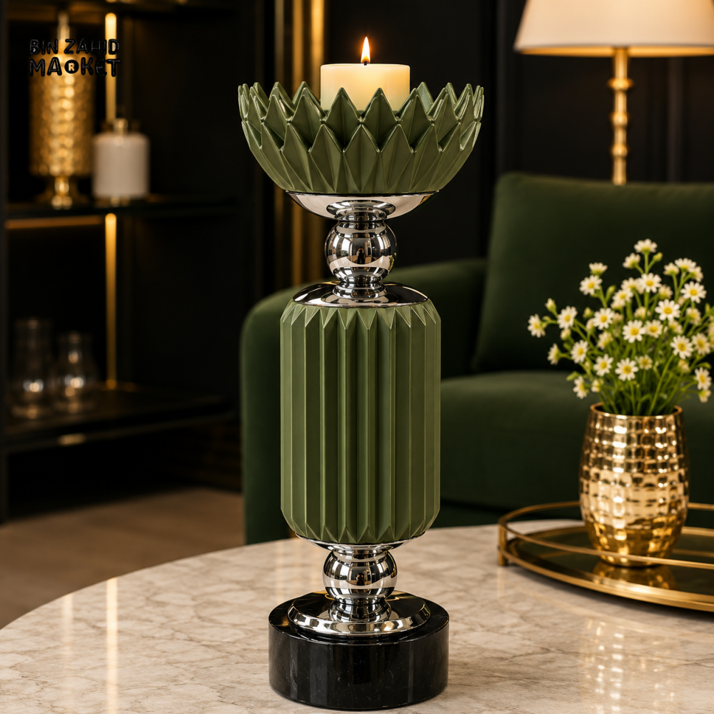 GREEN AND SILVER LUXURY DECORATIVE CANDLE HOLDER
