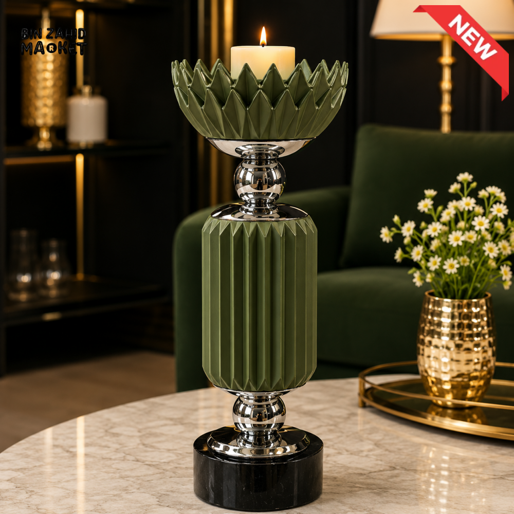 GREEN AND SILVER LUXURY DECORATIVE CANDLE HOLDER