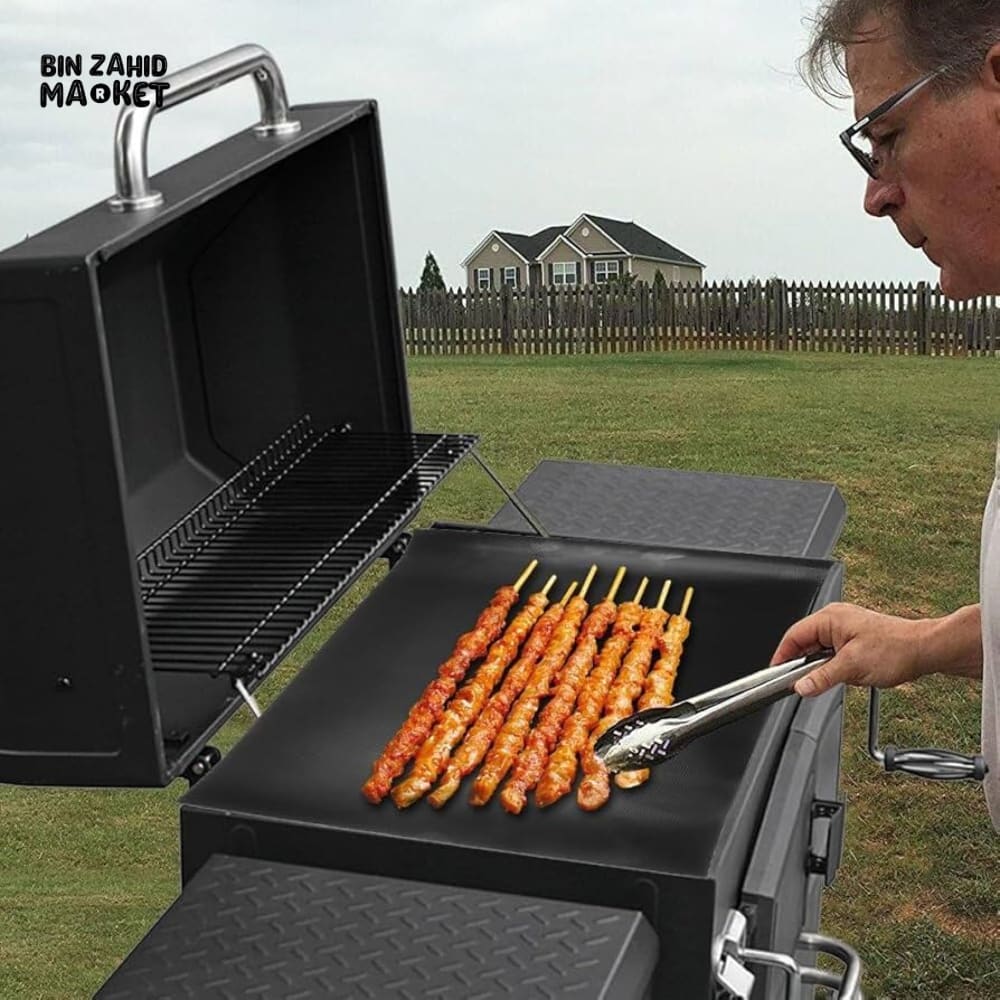 GRILL MAT SET OF 3 NON-STICK BBQ MATS HEAVY DUTY & REUSABLE UP TO 600°F