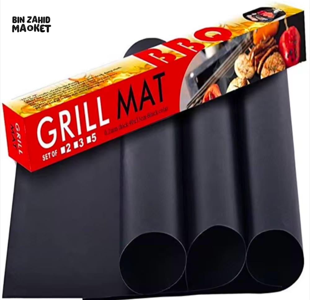 GRILL MAT SET OF 3 NON-STICK BBQ MATS HEAVY DUTY & REUSABLE UP TO 600°F
