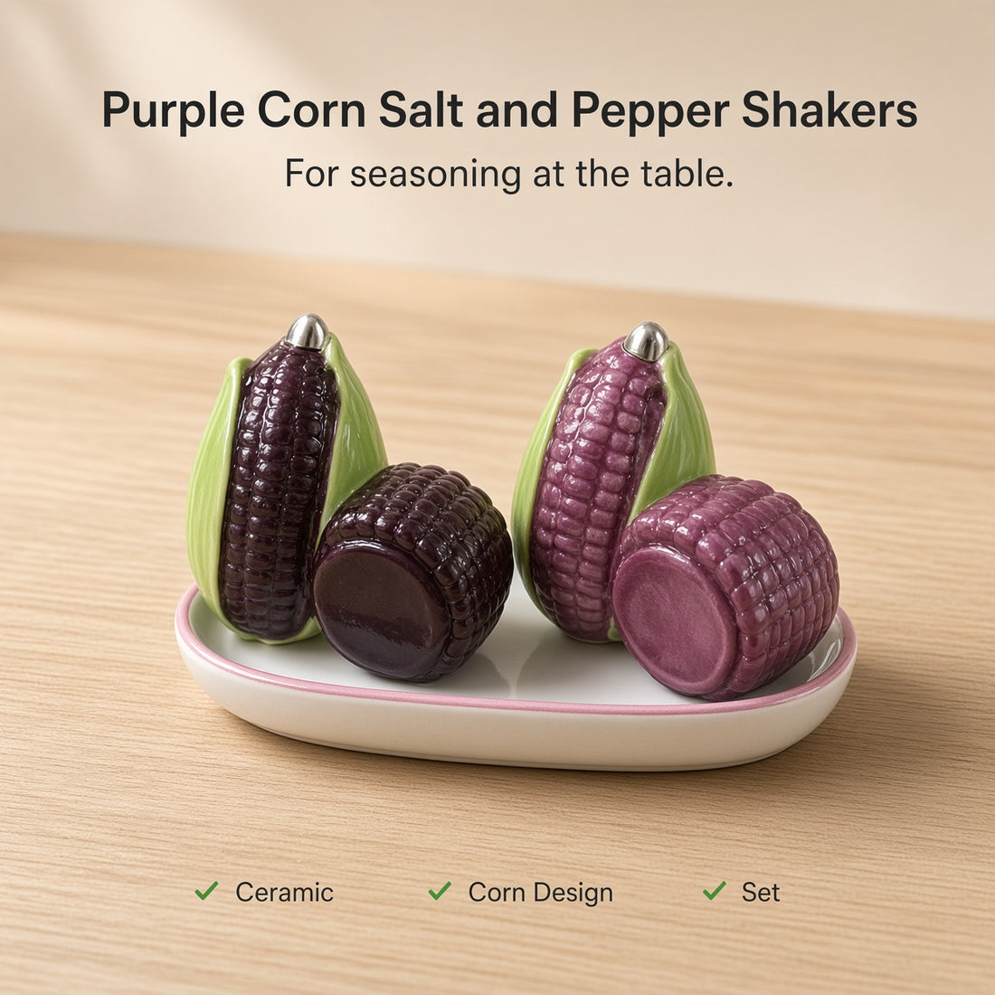 Kitchlux Ceramic Salt and Pepper Shakers - Purple Corns