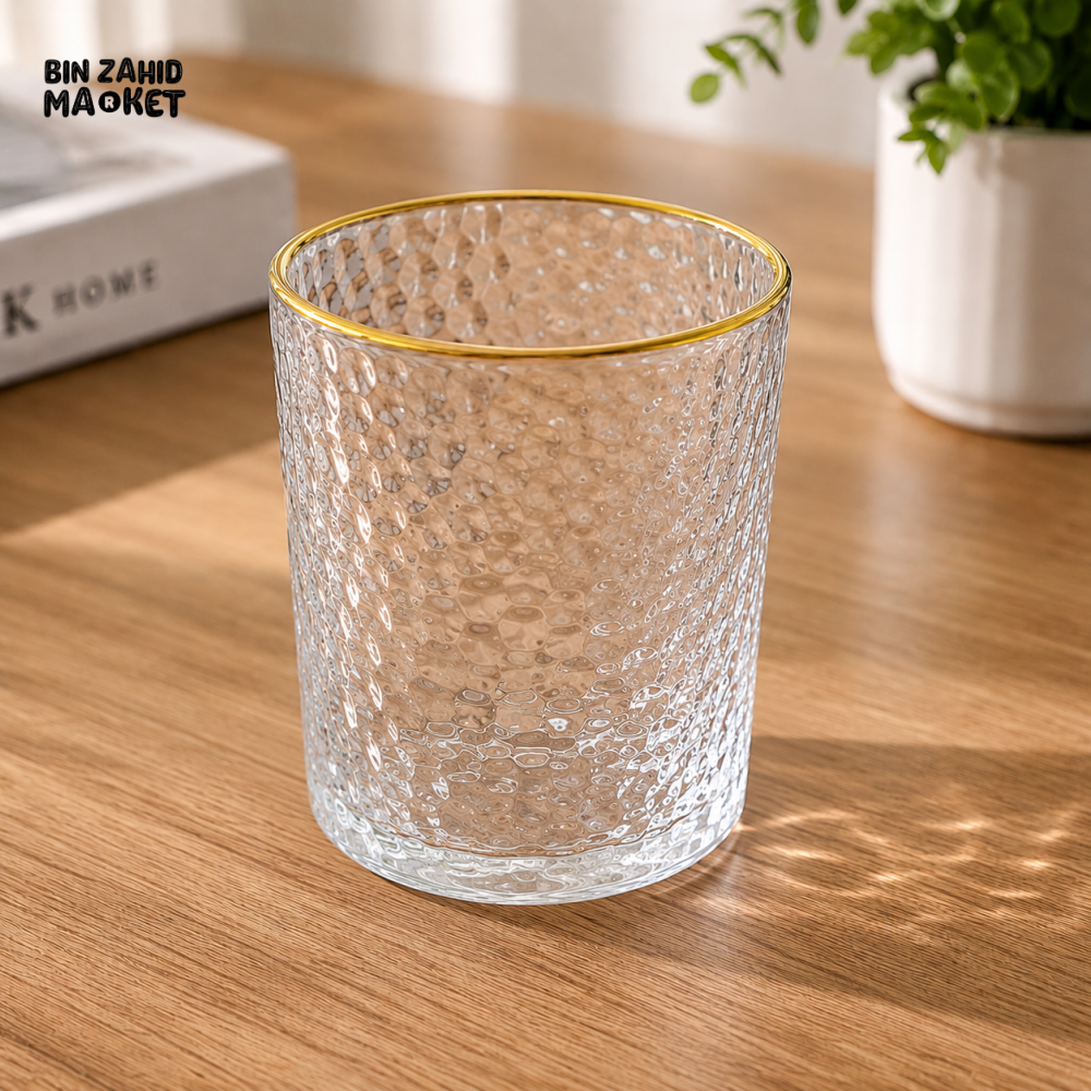 HAMMERED GLASS TUMBLER WITH GOLD RIM - Tumblers