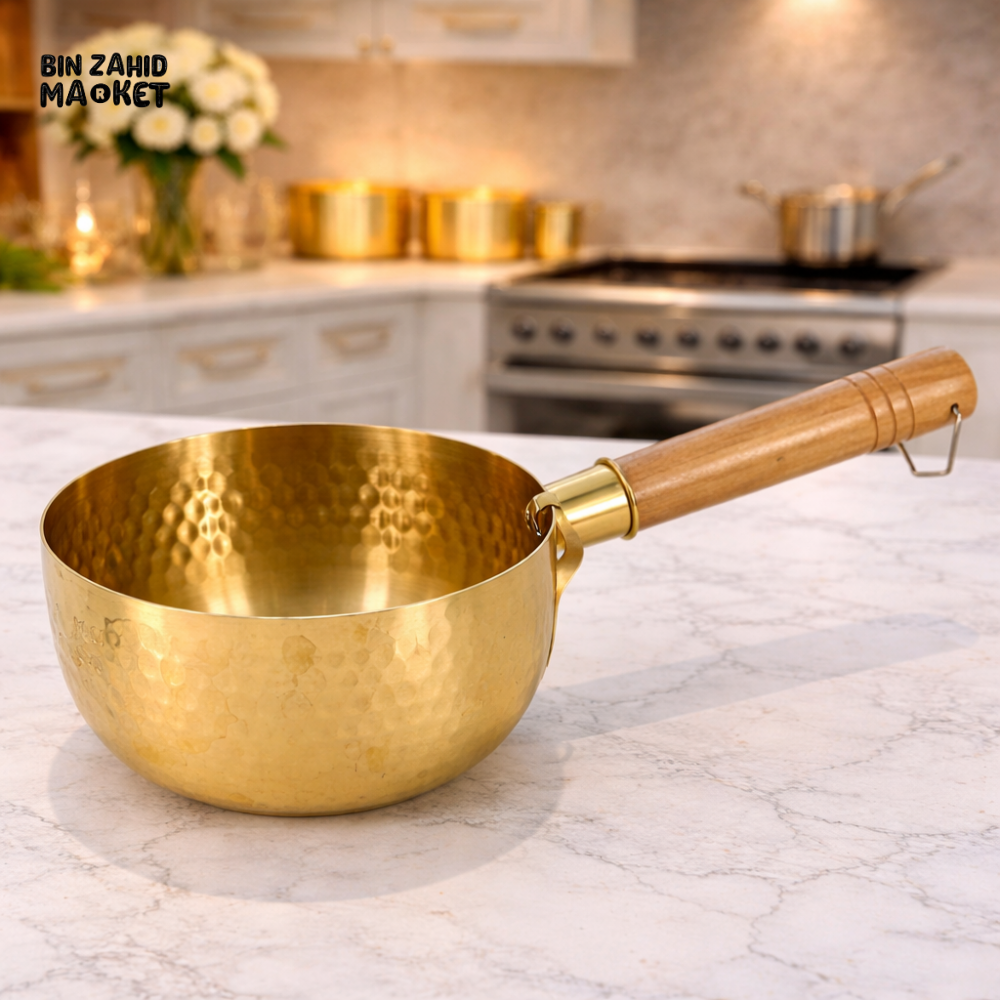HAMMERED GOLD SAUCE PAN WITH WOODEN HANDLE – CLASSIC KITCHEN COOKWARE