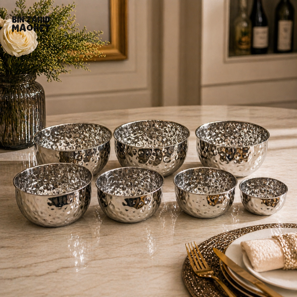 HAMMERED STAINLESS STEEL SERVING BOWL SET 7 PIECES SET