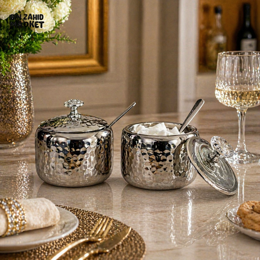 HAMMERED STAINLESS STEEL SUGAR POT WITH LID