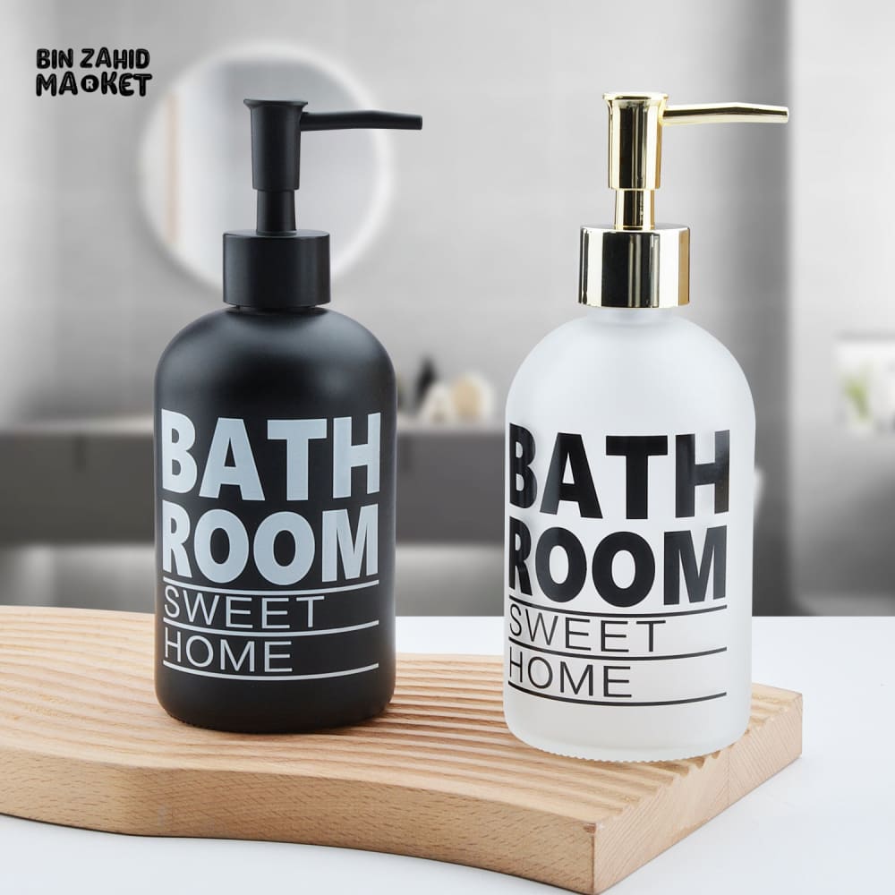 HAND SANITIZER GLASS BOTTLE – 410ML REFILLABLE PRESS PUMP DISPENSER SHOWER GEL & COSMETIC PACKAGING EMPTY BOTTLE - BATHROOM SWEET HOME