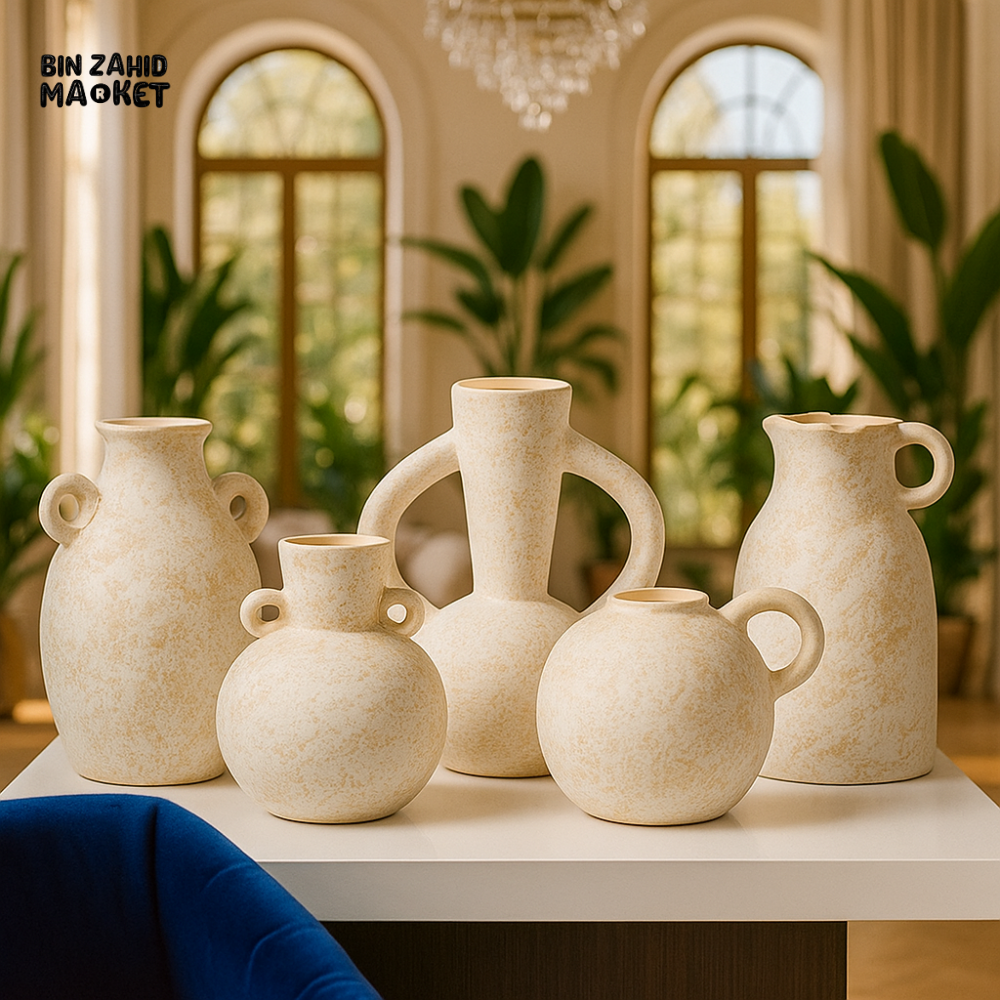 HANDCRAFTED SPECKLED CERAMIC VASE SET – LUXURY MODERN HOME DECOR ROUND LARGE