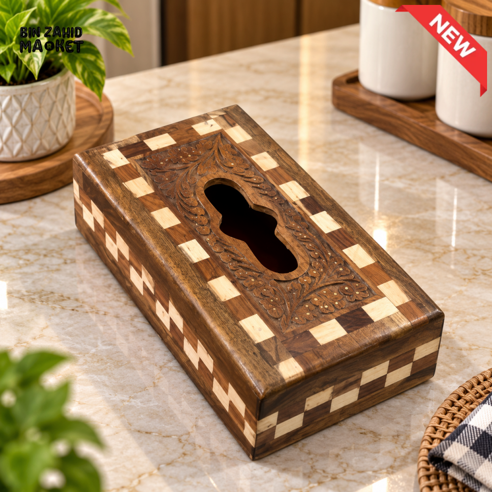 HANDCRAFTED WOODEN CARVED TISSUE BOX