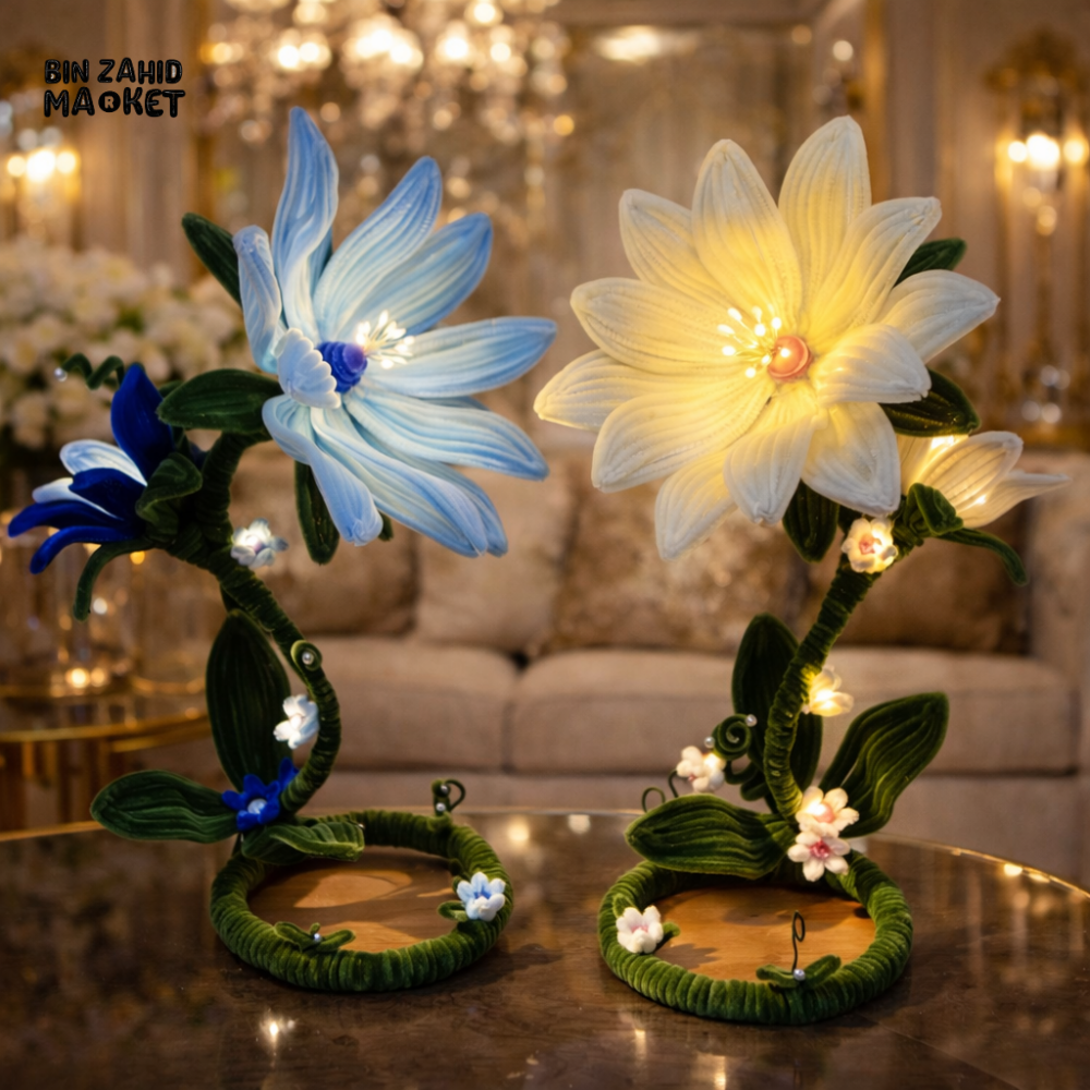 HANDMADE BLUE BLOSSOM LED FLOWER LAMP – LUXURY HOME DECOR STATEMENT LIGHT