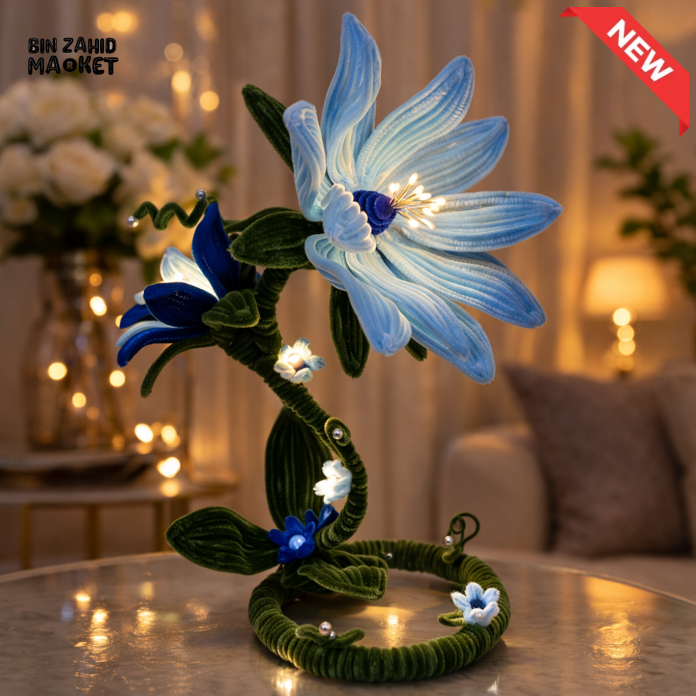 HANDMADE BLUE BLOSSOM LED FLOWER LAMP – LUXURY HOME DECOR STATEMENT LIGHT