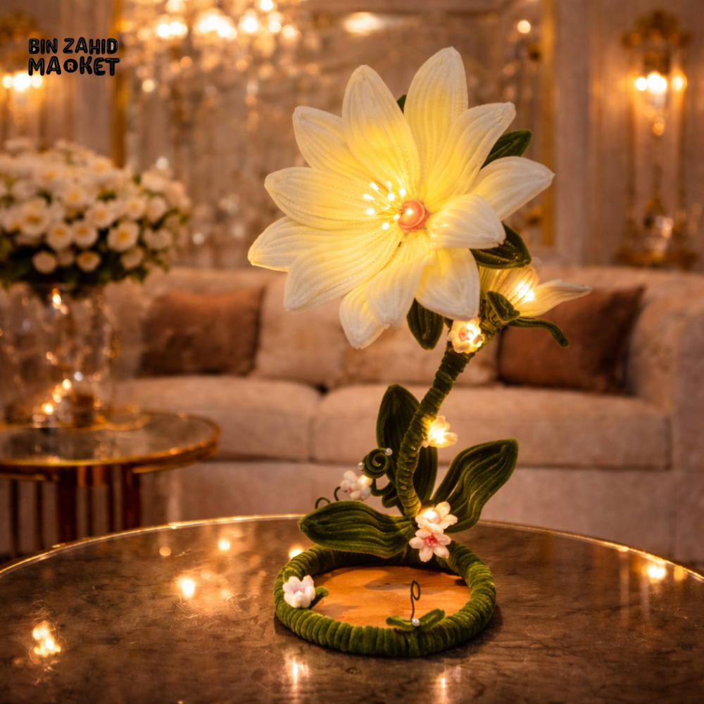 HANDMADE WHITE BLOSSOM LED FLOWER LAMP – LUXURY HOME DECOR STATEMENT LIGHT