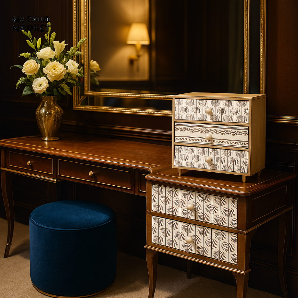 HANDMADE WOODEN MINI DRAWER CHEST – VINTAGE DRESSING TABLE ORGANIZER