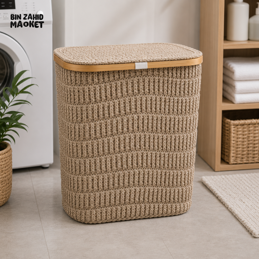 HANDWOVEN ROPE LAUNDRY BASKET WITH LID - Laundry Baskets & Hampers