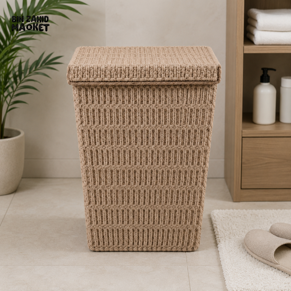 HANDWOVEN ROPE LAUNDRY BASKET WITH LID - Laundry Baskets & Hampers