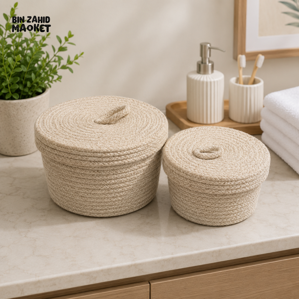 HANDWOVEN ROPE STORAGE BASKET SET WITH LIDS – 2 PCS - Storage Boxes & Baskets
