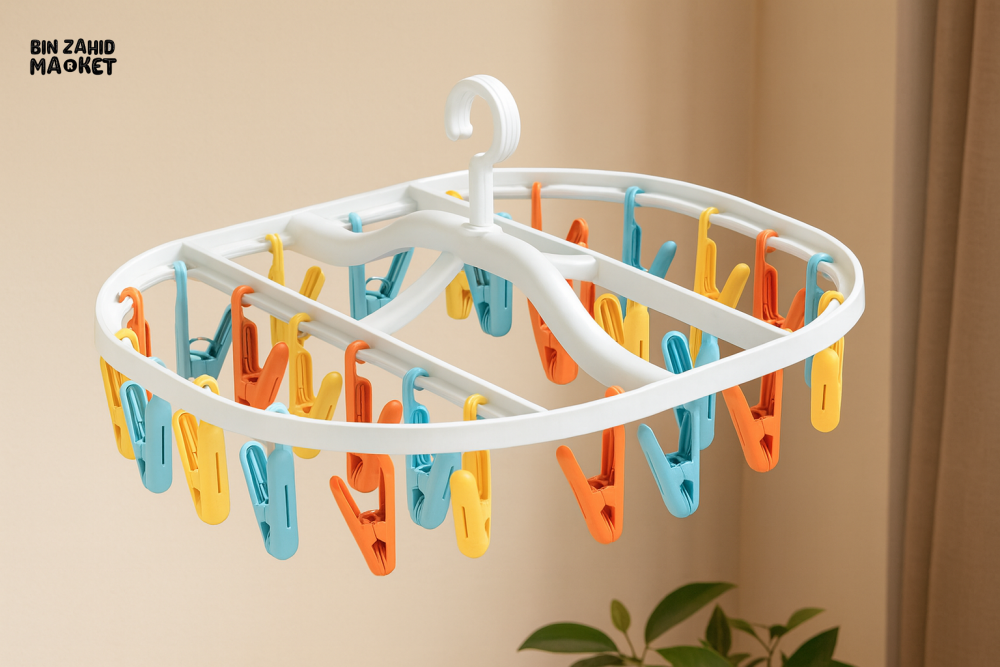 HANGING DRYING RACK 28 CLIPS – FOLDABLE CLOTHES PEG HANGER FOR LAUNDRY AND SOCKS