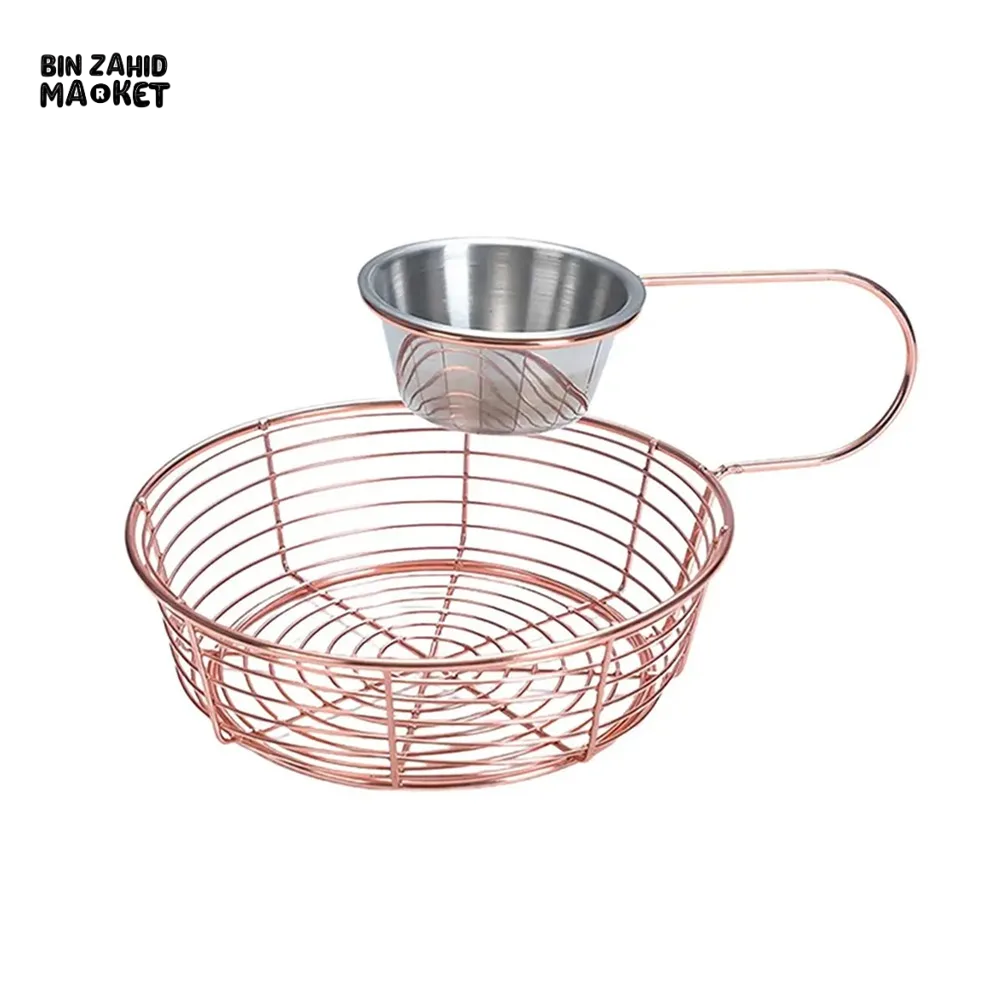 HANGING SAUCE CUP FRIES BASKET STAINLESS STEEL LIGHTWEIGHT RUST-PROOF PORTABLE SNACK TRAY Rose gold