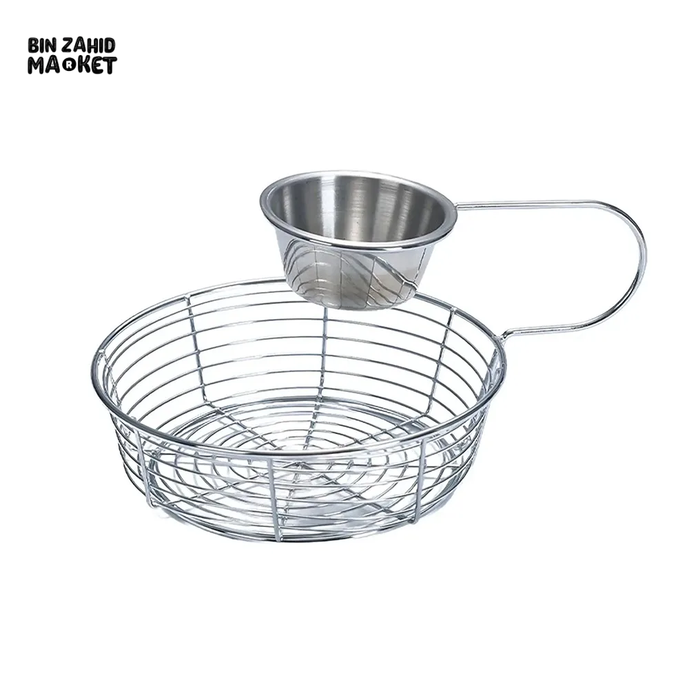 HANGING SAUCE CUP FRIES BASKET STAINLESS STEEL LIGHTWEIGHT RUST-PROOF PORTABLE SNACK TRAY Silver