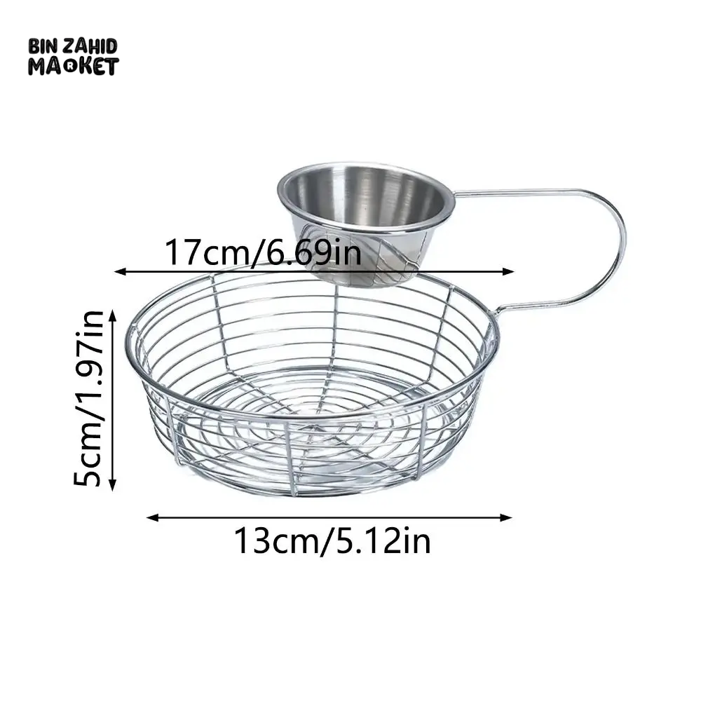 HANGING SAUCE CUP FRIES BASKET STAINLESS STEEL LIGHTWEIGHT RUST-PROOF PORTABLE SNACK TRAY
