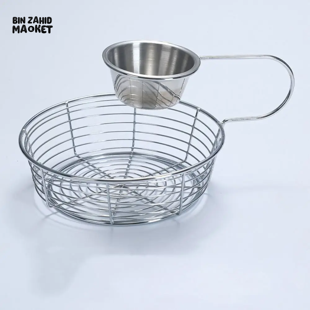HANGING SAUCE CUP FRIES BASKET STAINLESS STEEL LIGHTWEIGHT RUST-PROOF PORTABLE SNACK TRAY