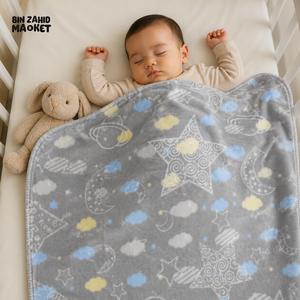 HAPPIMUMS BABY PLUSH SLEEPING BLANKET DOUBLE PLY SPACE DREAM 110 × 80 CM - BLUE