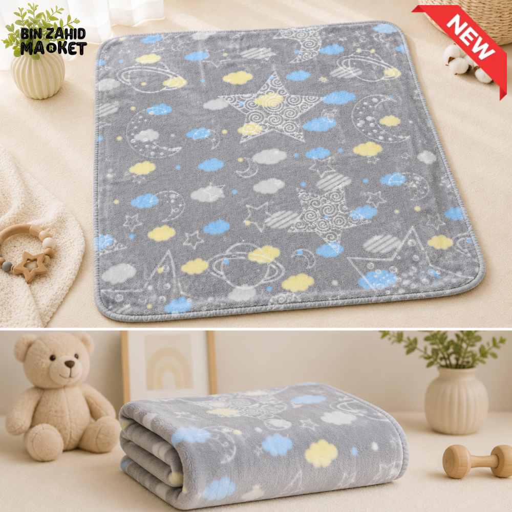 HAPPIMUMS BABY PLUSH SLEEPING BLANKET DOUBLE PLY SPACE DREAM 110 × 80 CM - BLUE