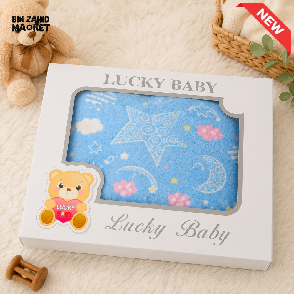 HAPPIMUMS BABY PLUSH SLEEPING BLANKET DOUBLE PLY SPACE DREAM 110 × 80 CM - BLUE