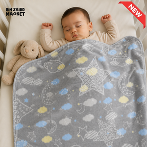 HAPPIMUMS BABY PLUSH SLEEPING BLANKET DOUBLE PLY SPACE DREAM 110 × 80 CM - BLUE
