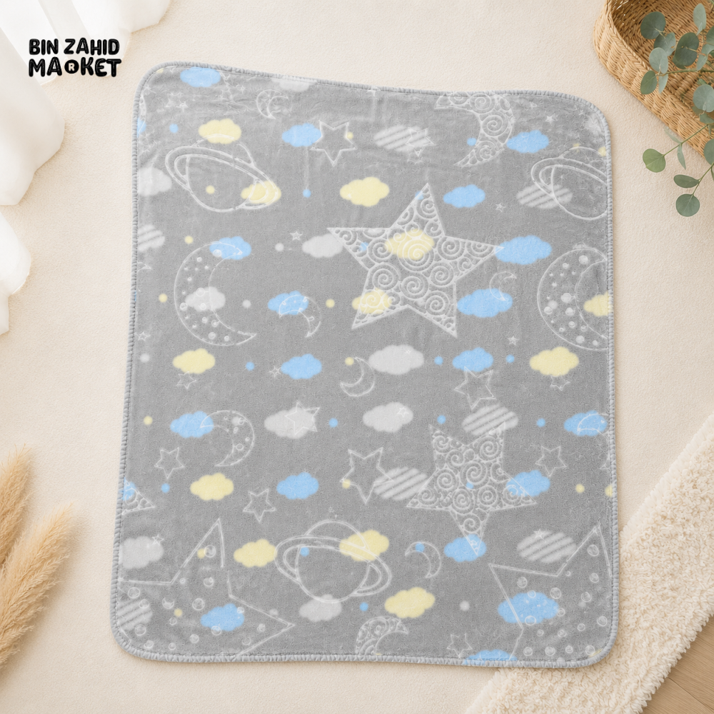 HAPPIMUMS BABY PLUSH SLEEPING BLANKET DOUBLE PLY SPACE DREAM 110 × 80 CM - BLUE