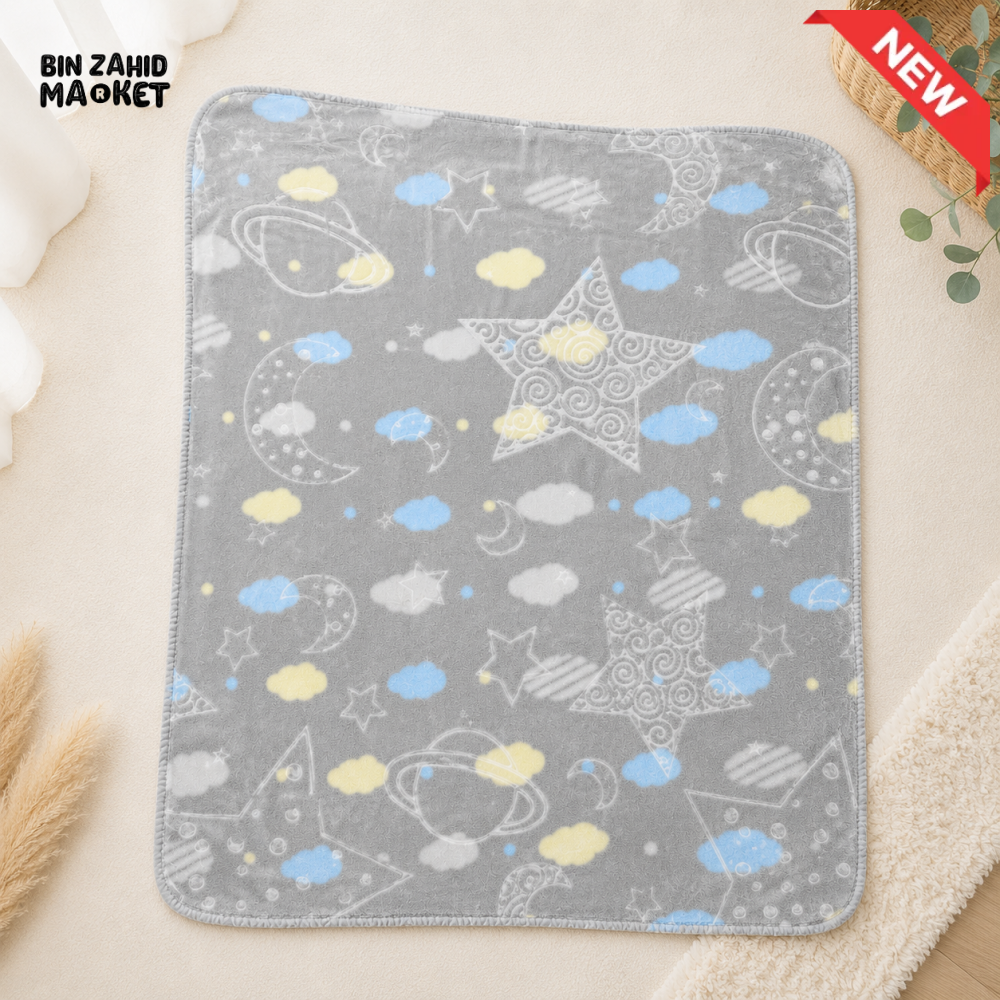 HAPPIMUMS BABY PLUSH SLEEPING BLANKET DOUBLE PLY SPACE DREAM 110 × 80 CM - BLUE
